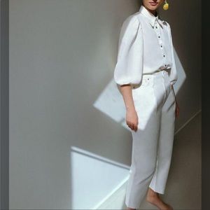 Zara White Off The Tapered Caia High Waisted crop/ankle jeans